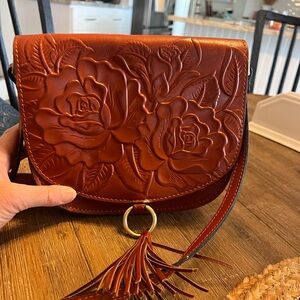 Patricia Nash Brown Floral Embossed Crossbody Bag